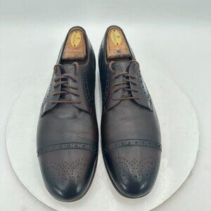 Gucci Men UK 8.5 US 9.5 Dark Brown Leather Wingtip Cap Toe Lace Up Derby Shoes